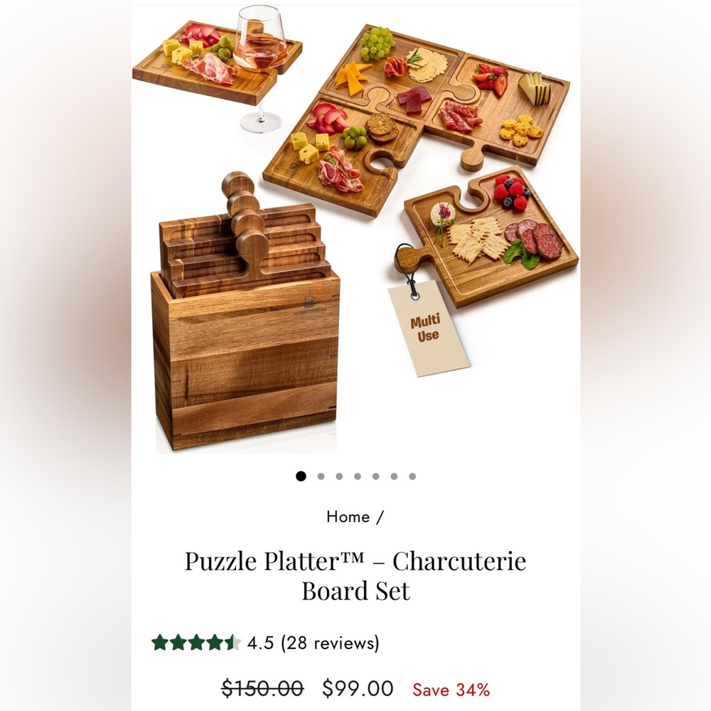4 Piece Wooden Puzzle Charcuterie Boards - Picture 10 of 15
